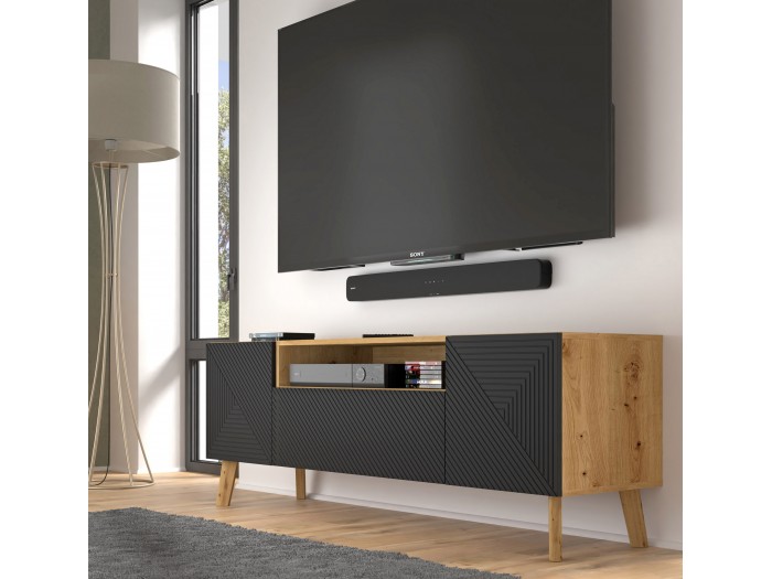 ТВ шкаф LUXI RTV 160 (дъб артисан/черен мат)